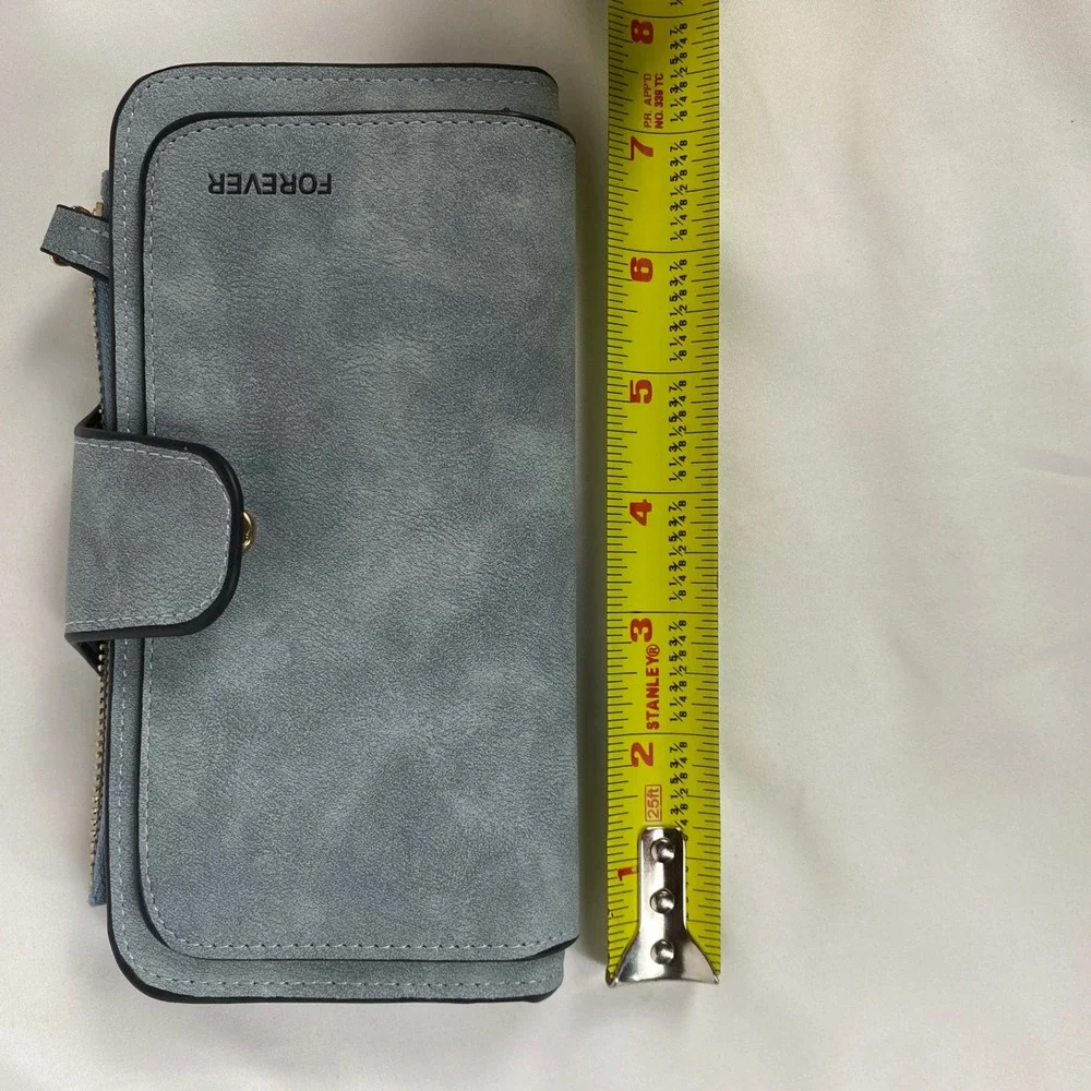 Womens Wallet Blue Faux Suede Bifold Zip Around Multi Card Holder ID Window NWT‎